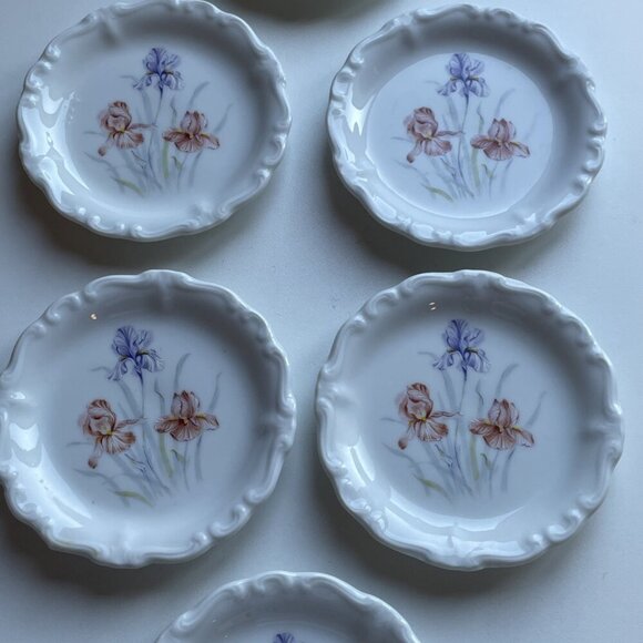 VTG Royal Crown Bavaria Coasters Set of 6 Handmade Ceramic Pastel Iris Floral - Picture 4 of 8